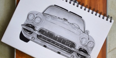 pencil drawing of car